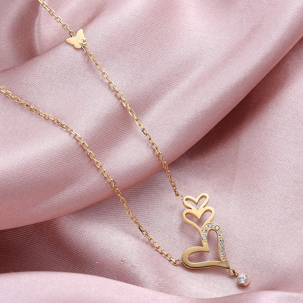 Double Love Buckle Light Luxury Non-Fading Gold Stainless Steel Clavicle Necklace Cn563