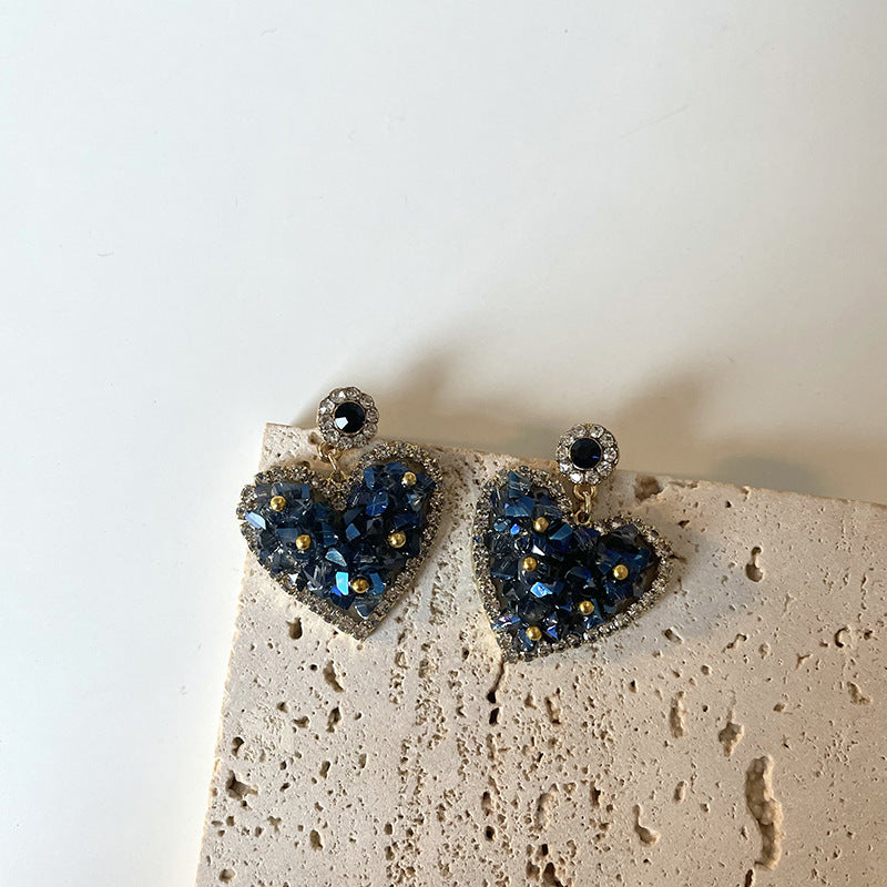 Geometric Crystal Shiny Big Heart Stud Earrings Cn456