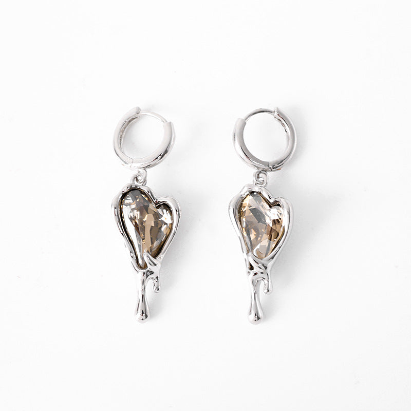 Snow Heart Zircon Earrings for Women New Liquid Lava Love Heart Stud Earrings Cn526