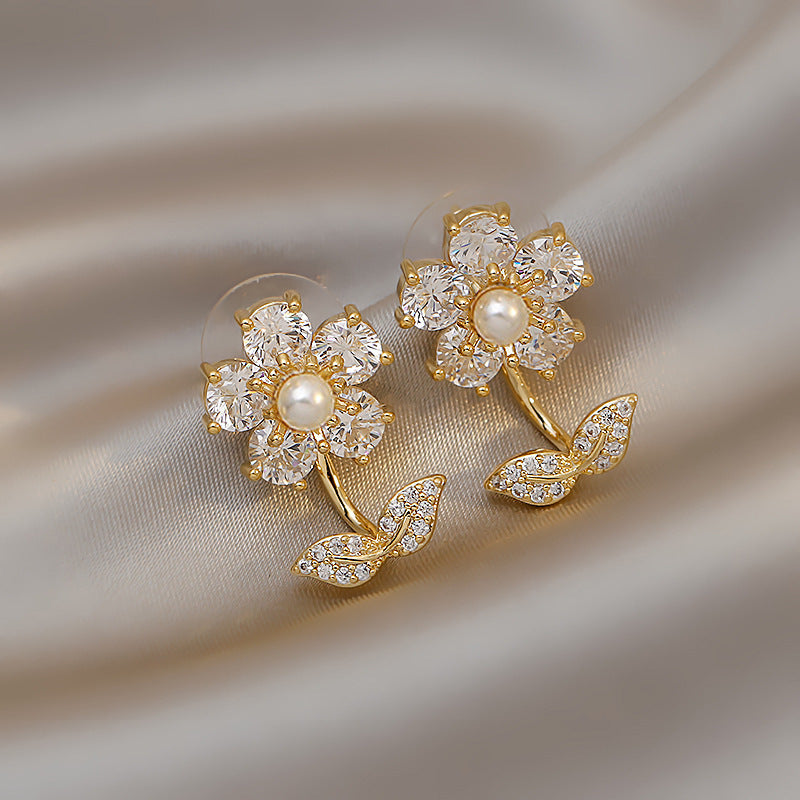Zircon Flower Earrings Crystal Petal Stud Earrings One Style for Dual-Wear Earrings Cn467