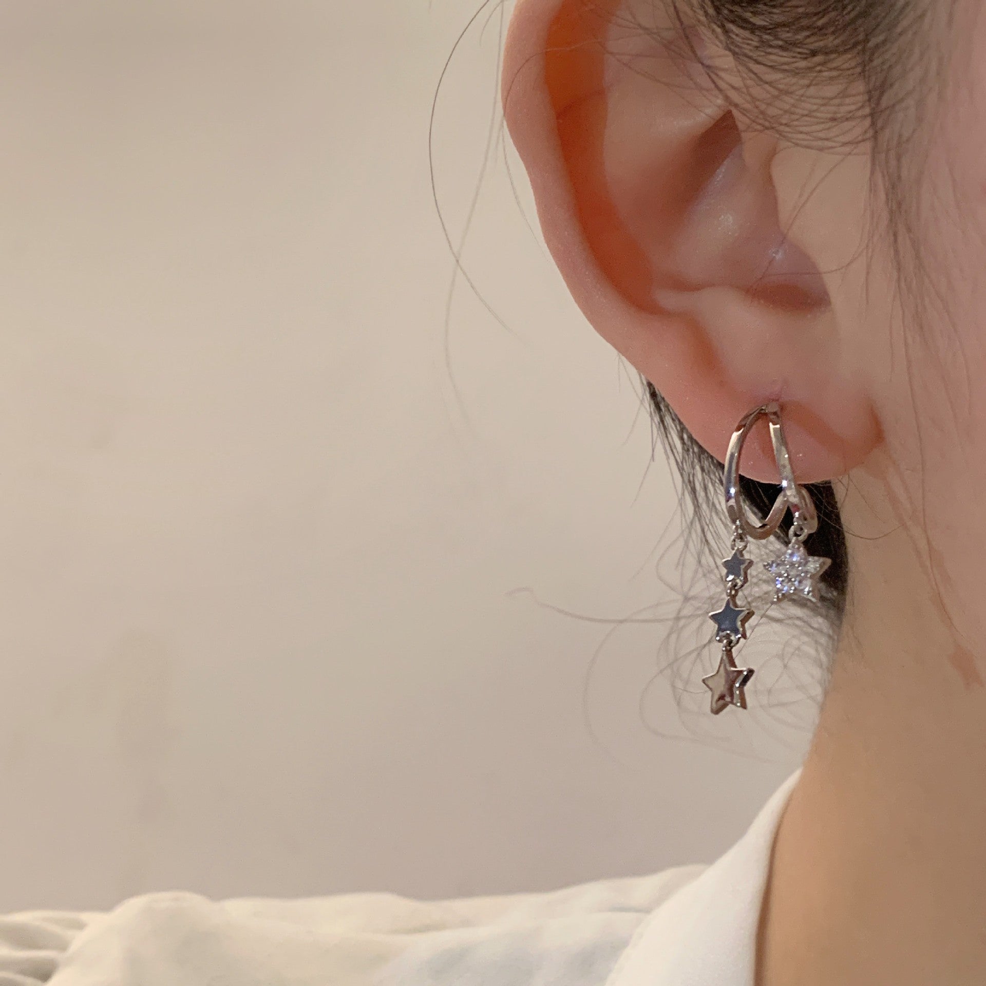 Asymmetric Star Tassel Earrings C Ring Double-Layer Five-Pointed Star Earrings Micro Inlaid Zircon Earrings Cn459