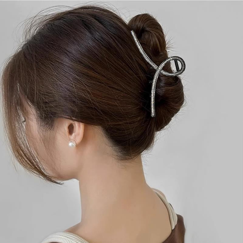 Simple Hair Clip Black Ribbon Rhinestone Hairpin Cn439