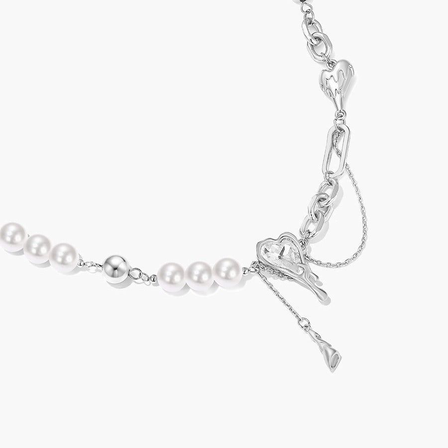 Snow Heart Stitching Titanium Steel Necklace Female Cn525