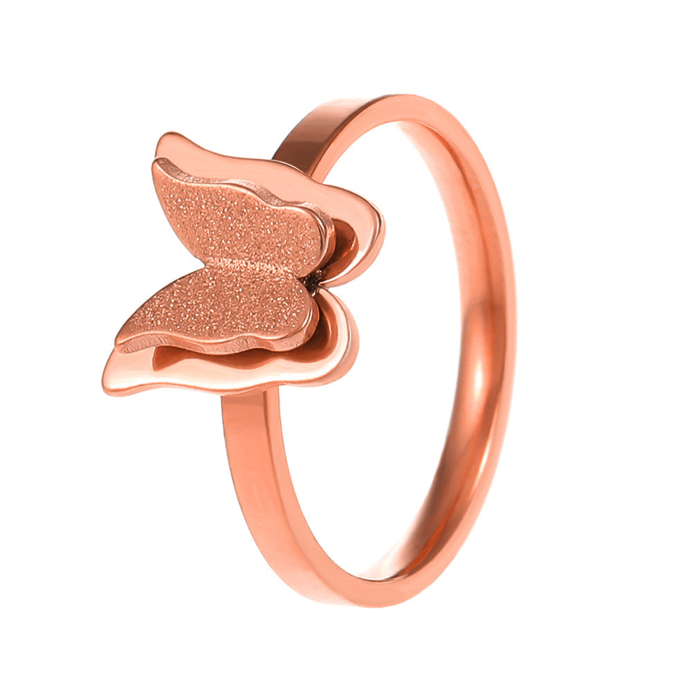 Frosted Butterfly Pendant Titanium Steel Tassel Necklace Cn0286