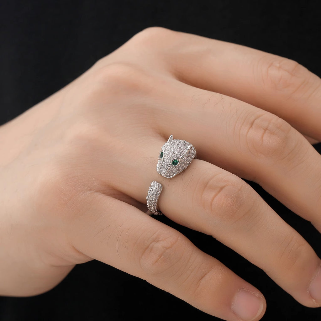 Leopard Head Full Diamond Open Index Ring Cn440