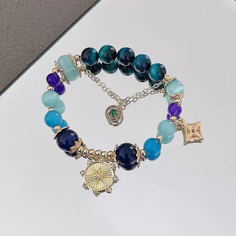 Gelang manik-manik biru safir Cn325