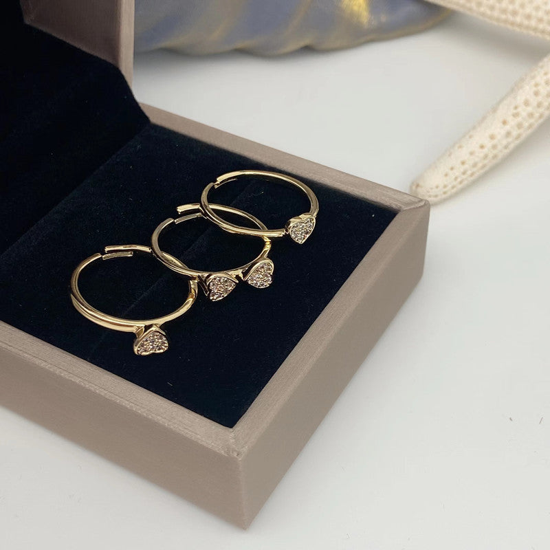 Fully Jeweled Loving Heart Ring Set Removable Clover Open Ring Cn423