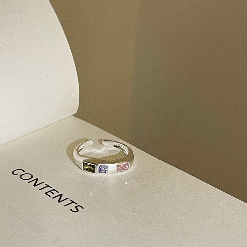 Rainbow Color Zircon Ring Opening Adjustable Ring Cn0304