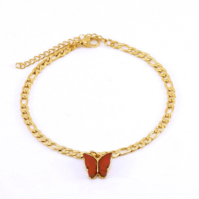 Fashion stainless steel butterfly anklet women's simple 18K titanium steel anklet