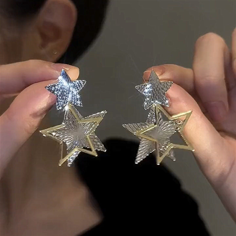 Five-Pointed Star Design Sequined Earrings Cn349