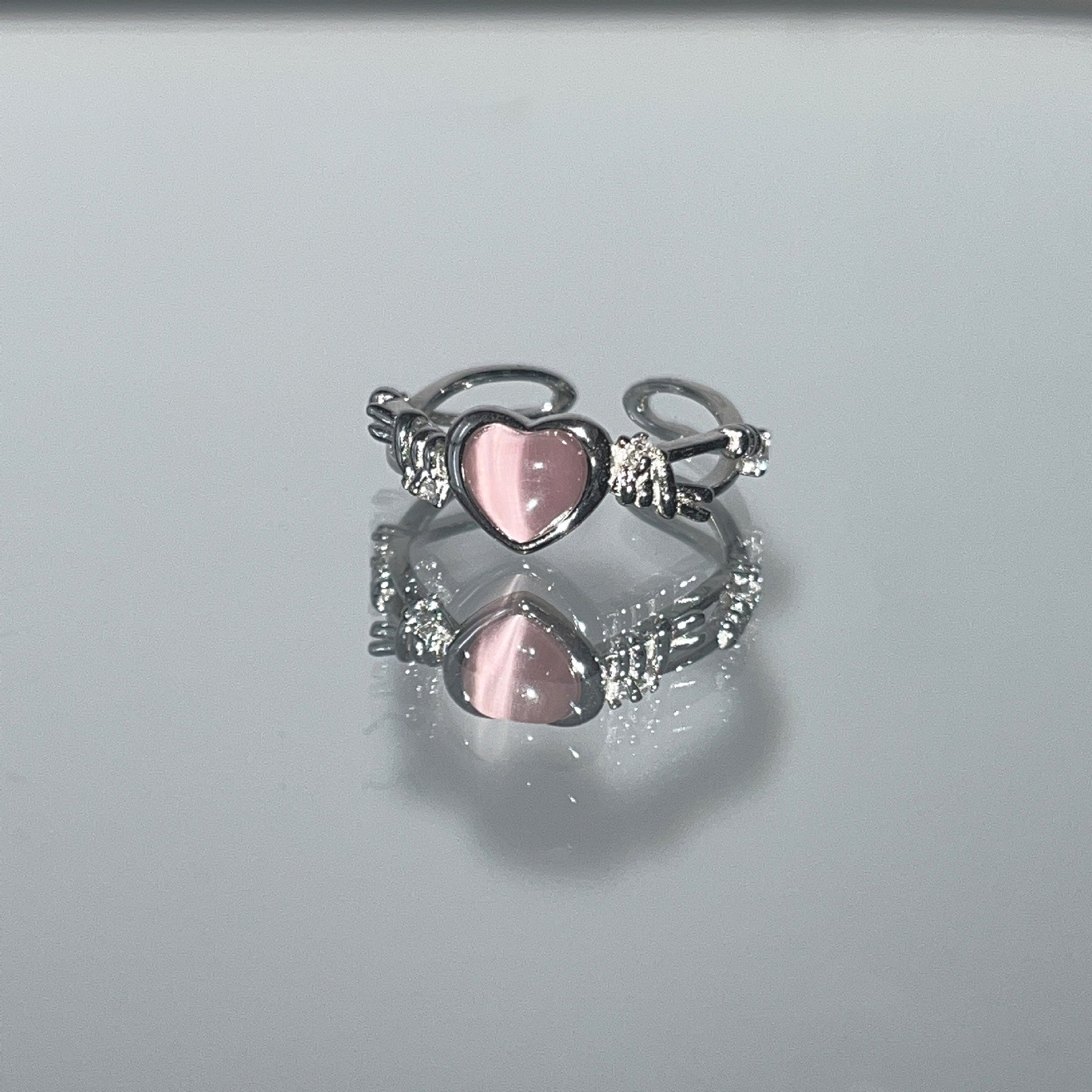 Love Pink Opal Heart-Shaped Open Ring Cn326