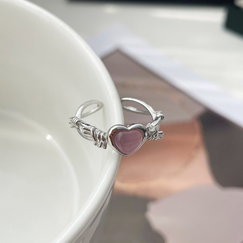 Love Pink Opal berbentuk hati cincin terbuka Cn326
