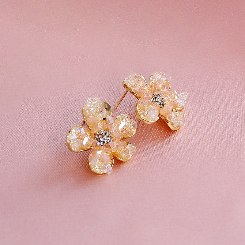 Full Diamond Flower 925 Silver Pin Earrings Cn546