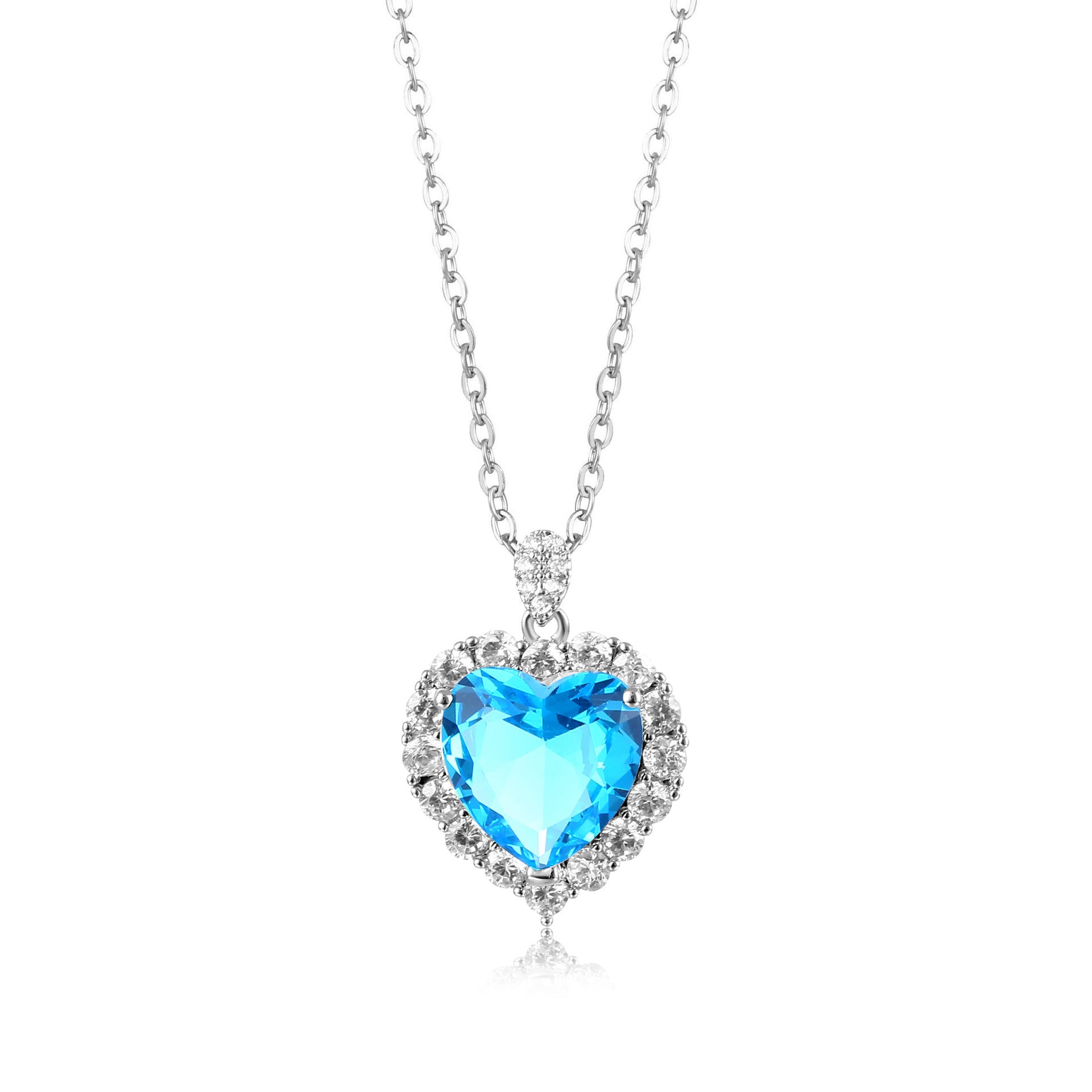 Heart of the Ocean Zircon Necklace, Ladies Clavicle Chain Single Zirconium Love Heart Pendant