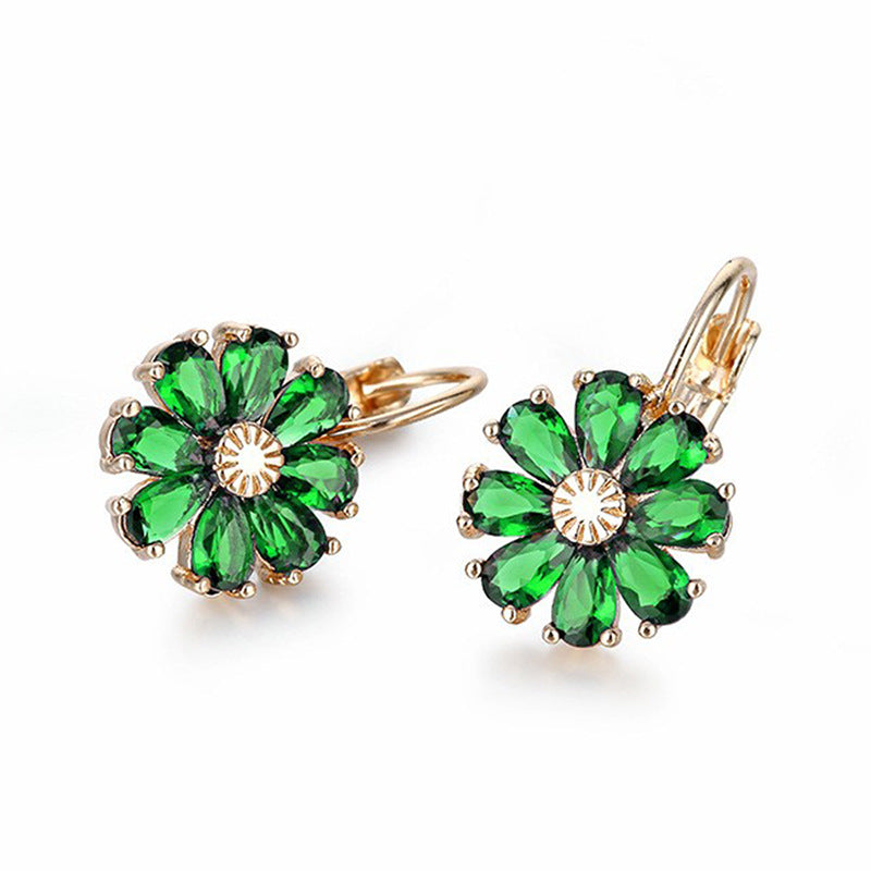 Floral fresh earrings new women's stud earrings zircon design earrings ear buckles