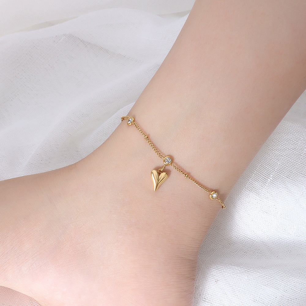 8K Gold Zircon Heart Anklet Ornament Cn0296