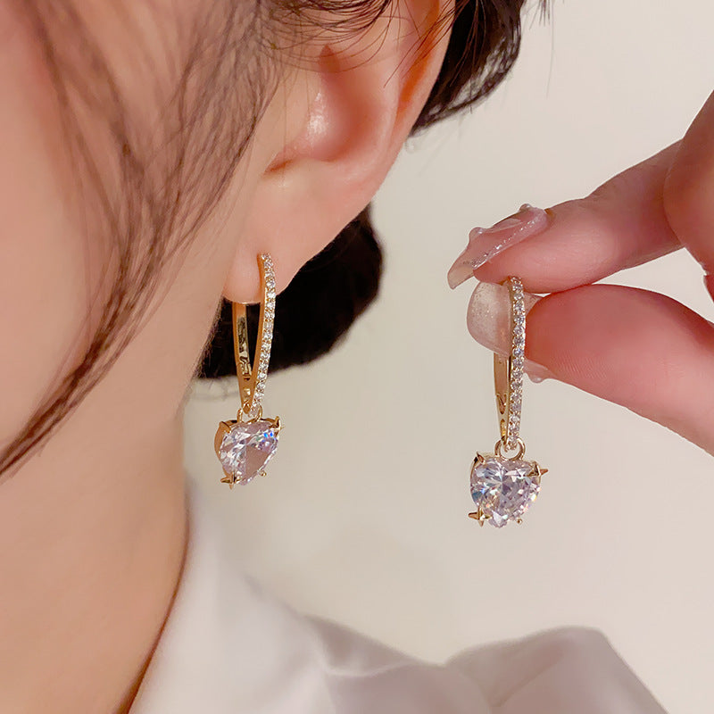 Heart-Shaped Zircon Ear Clip Trendy Earrings Cn437