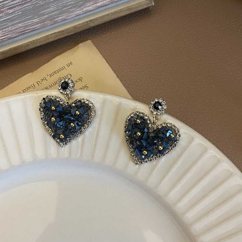 Geometric Crystal Shiny Big Heart Stud Earrings Cn456