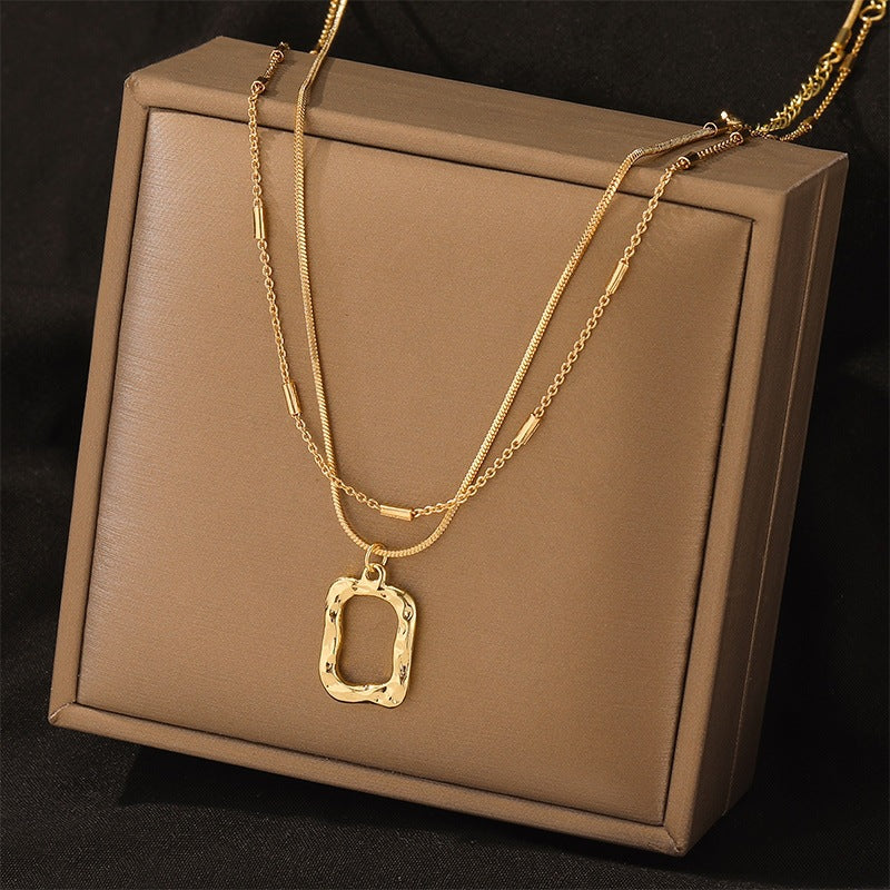 Square Double-Layer Titanium Steel Necklace Cn0274