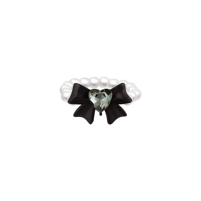 Black Bow Ring Female Imitation Pearl Ring Cn518