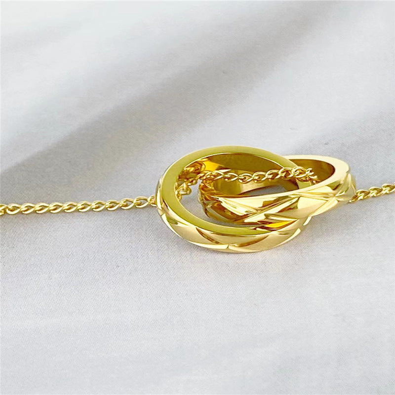 Metal Double Circle Titanium Steel Pendant Necklace Cn0247