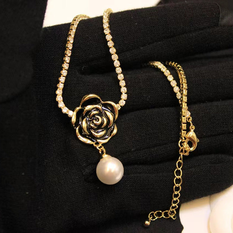 Camellia Rhinestone Necklace Cn504