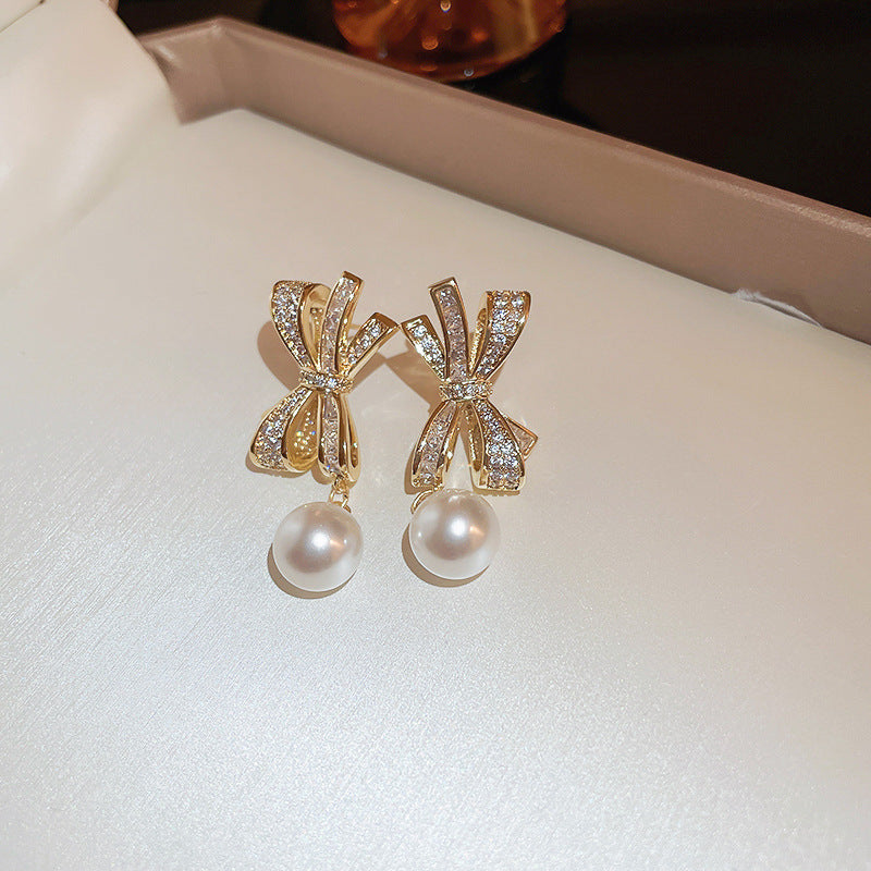 Zircon Bow Water Drop Earrings Cn0220