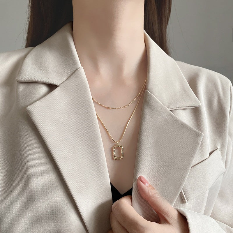 Square Double-Layer Titanium Steel Necklace Cn0274