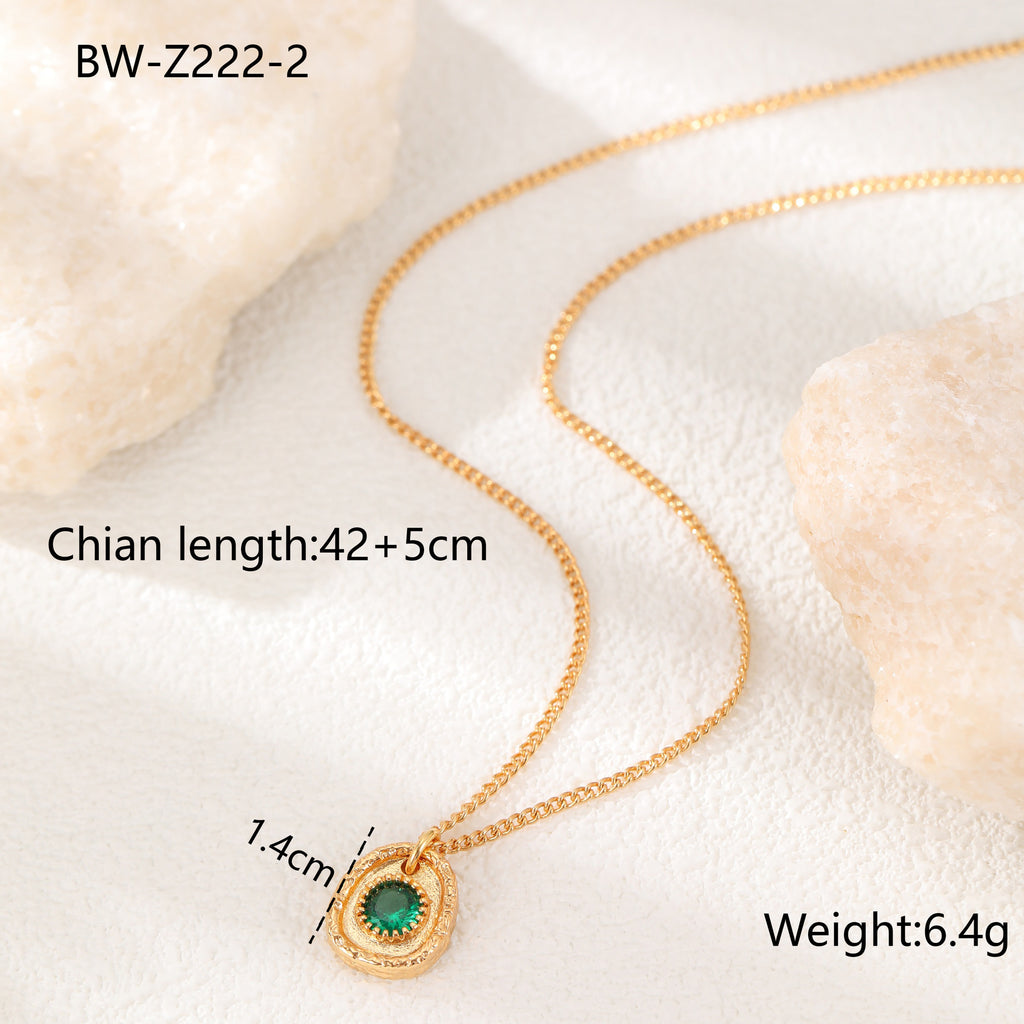 Copper-plated 18K gold light luxury retro inlaid zircon emerald square pendant bracelet necklace collarbone chain