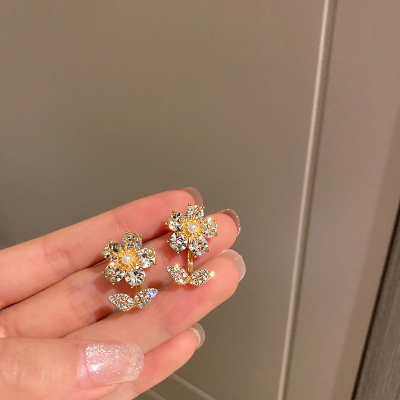 Zircon Flower Earrings Crystal Petal Stud Earrings One Style for Dual-Wear Earrings Cn467