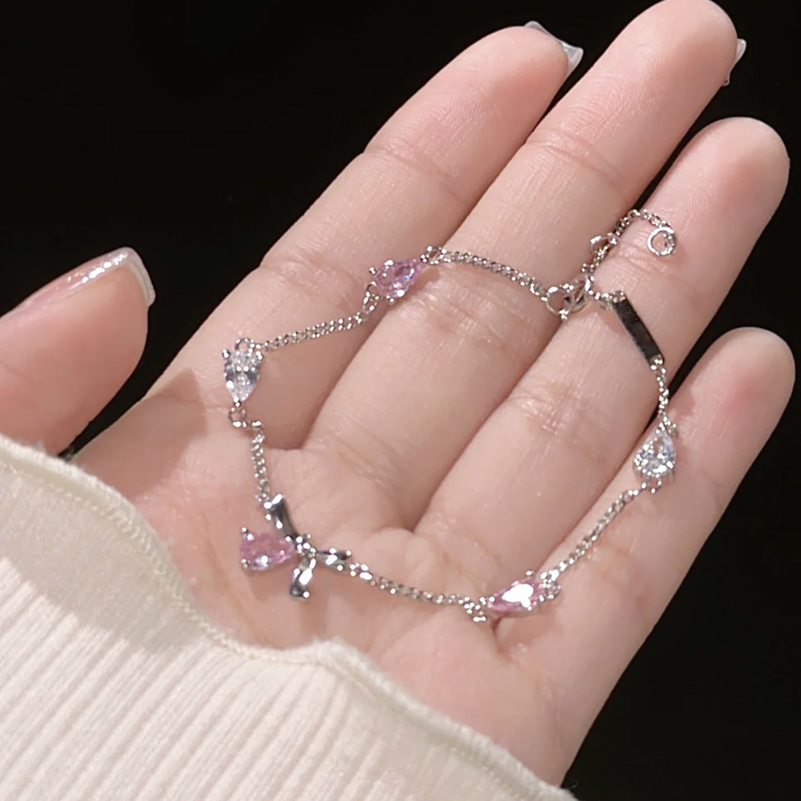 Bracciale con Zircone con Fiocco Rosa Diamante Cn379