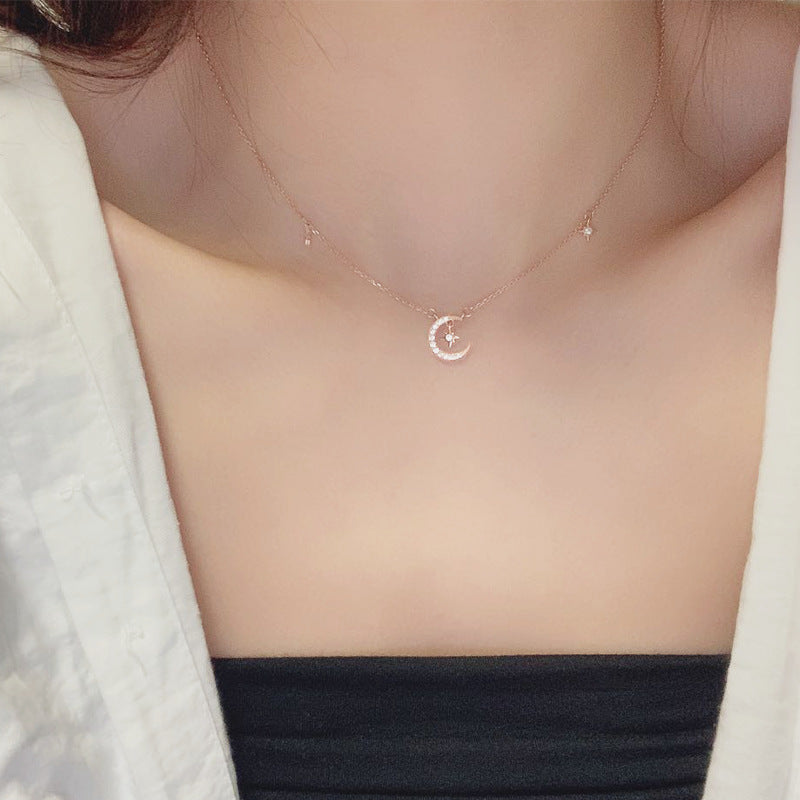 Micro-Inlaid Star and Moon Necklace Clavicle Chain Cn463