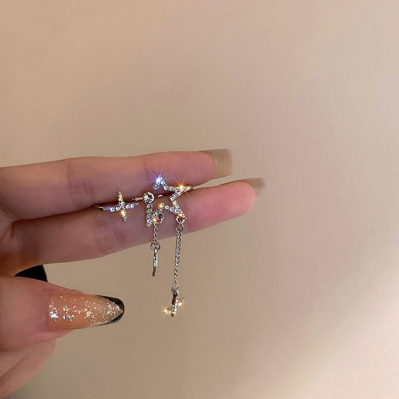 Diamond-Embedded Star Moon Earless Ear Clip Cn499