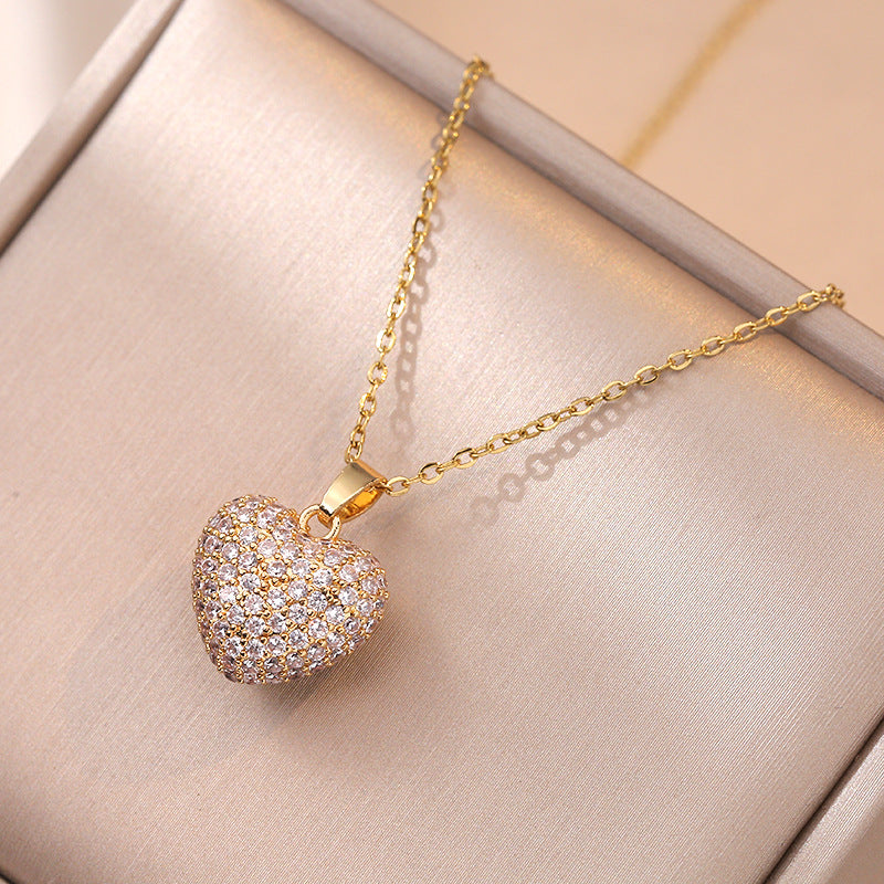 Loving Heart Zircon Titanium Steel Necklace Cn431