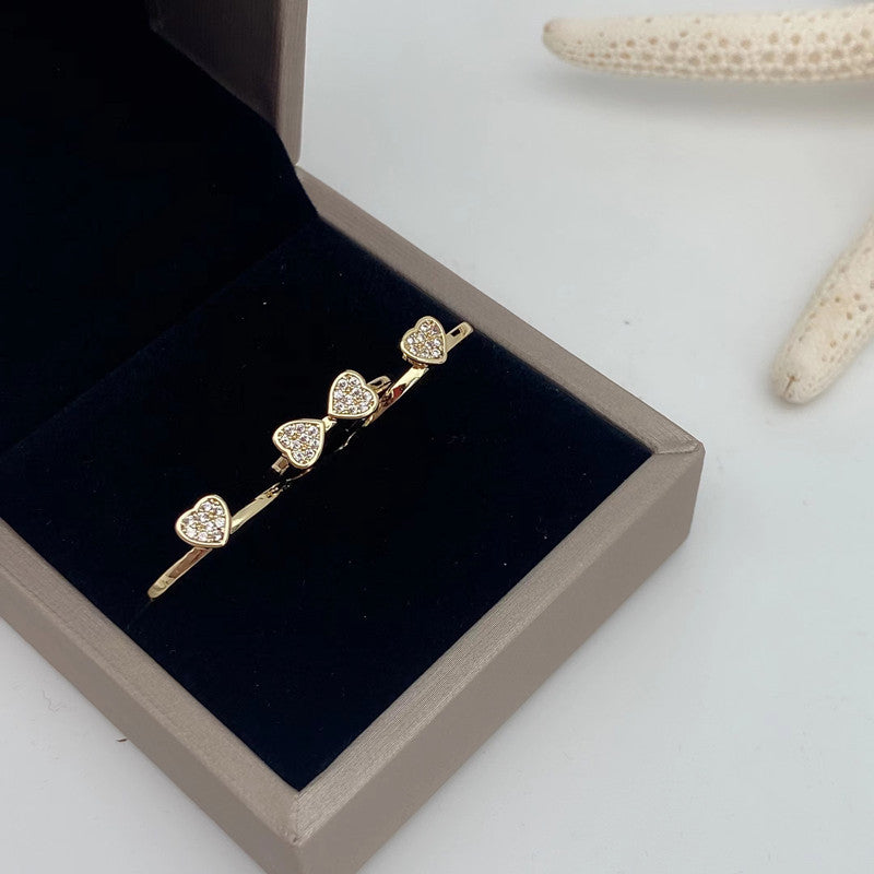 Fully Jeweled Loving Heart Ring Set Removable Clover Open Ring Cn423