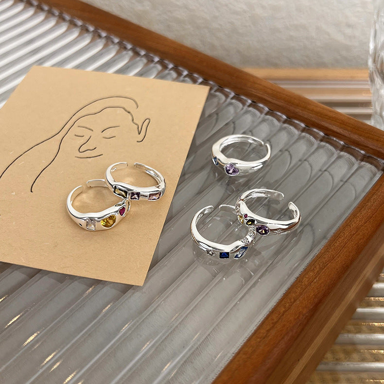 Irregular Matte Color Heart-Shaped Zircon Ring Cn0305