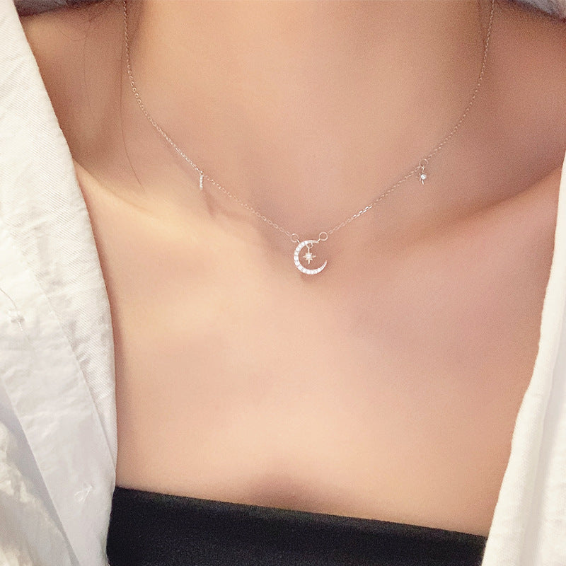 Micro-Inlaid Star and Moon Necklace Clavicle Chain Cn463