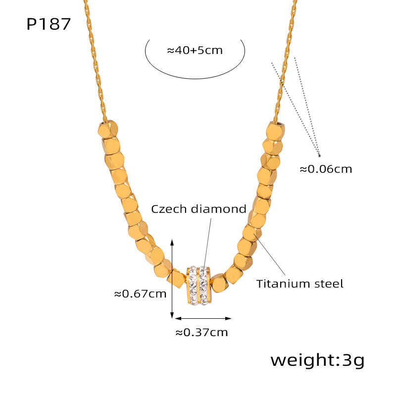 Geometric Design round Zircon-Inlaid Pendant Titanium Steel Gold-Plated Cube Sugar Necklace Cn575