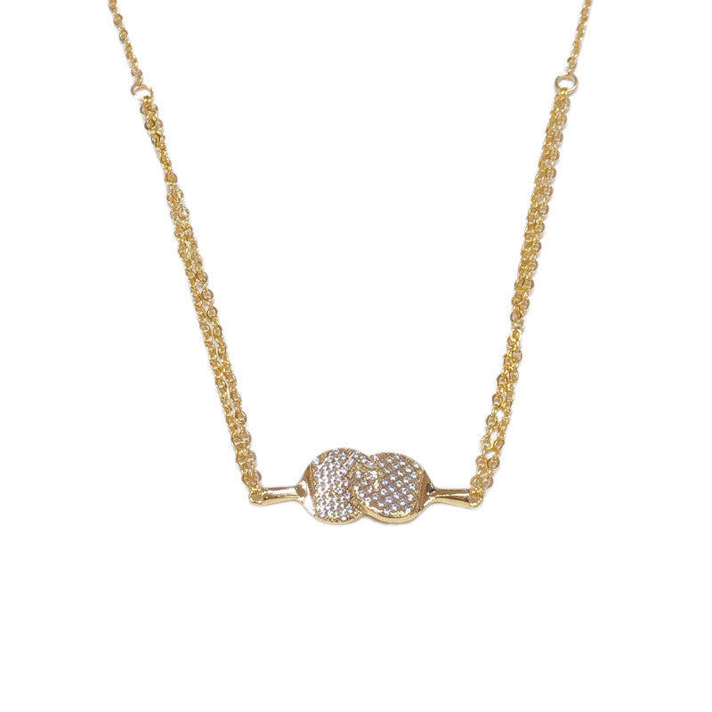 Table Tennis Racket Necklace Female Copper Gold-Plated Pendant Clavicle Chain Cn494