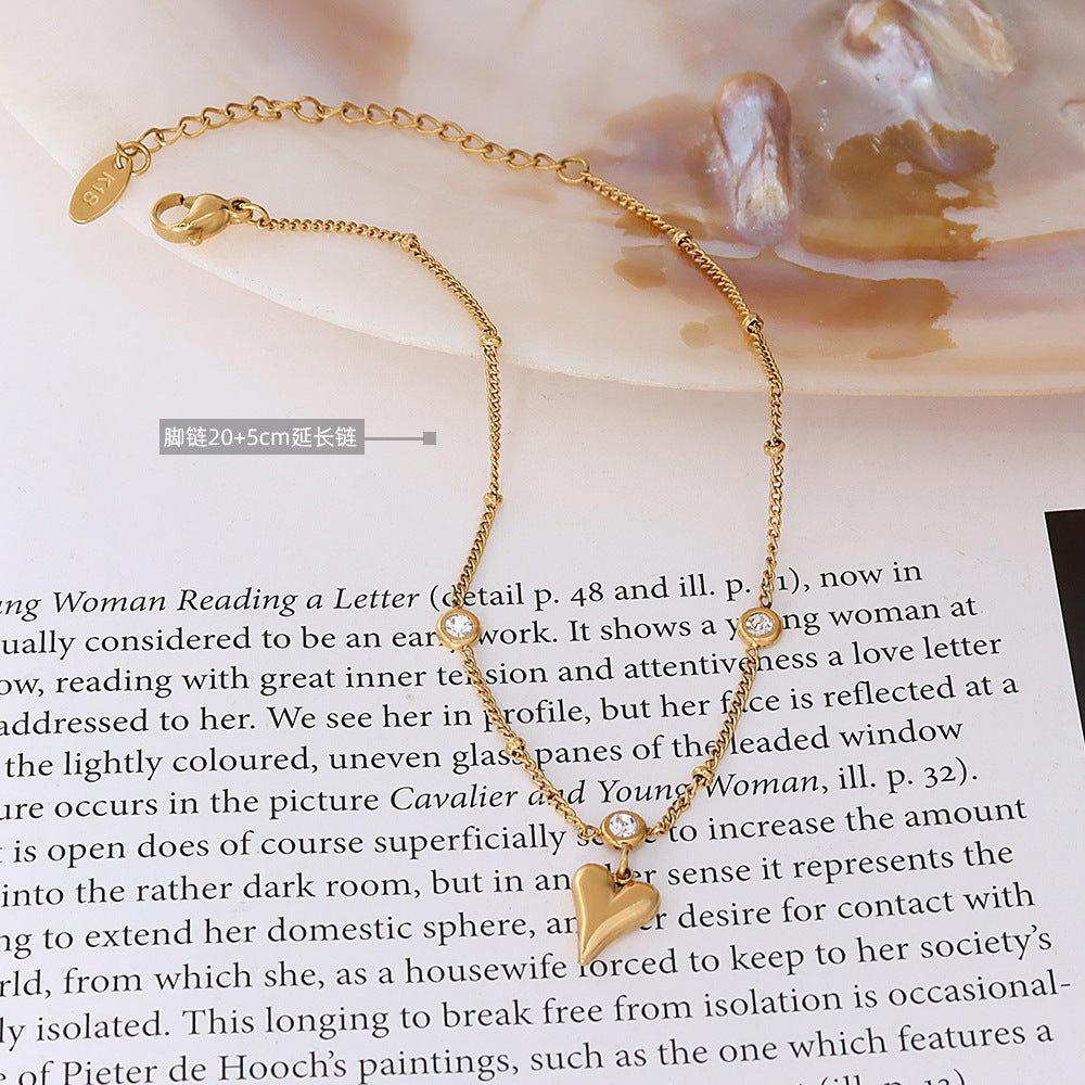 8K Gold Zircon Heart Anklet Ornament Cn0296