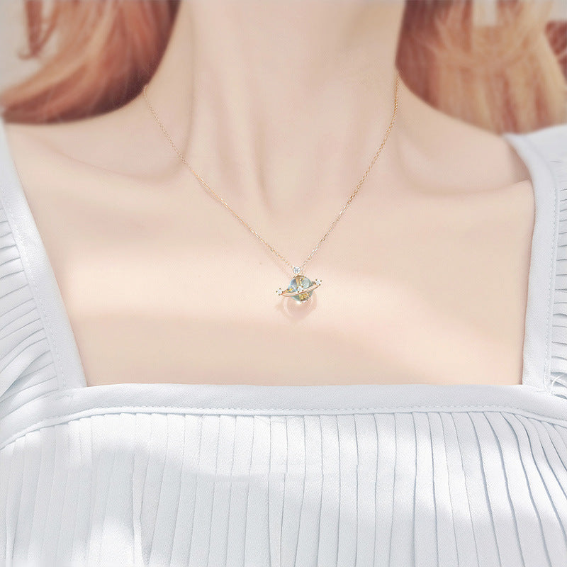 Inlaid Saturn Planet Necklace Cn386