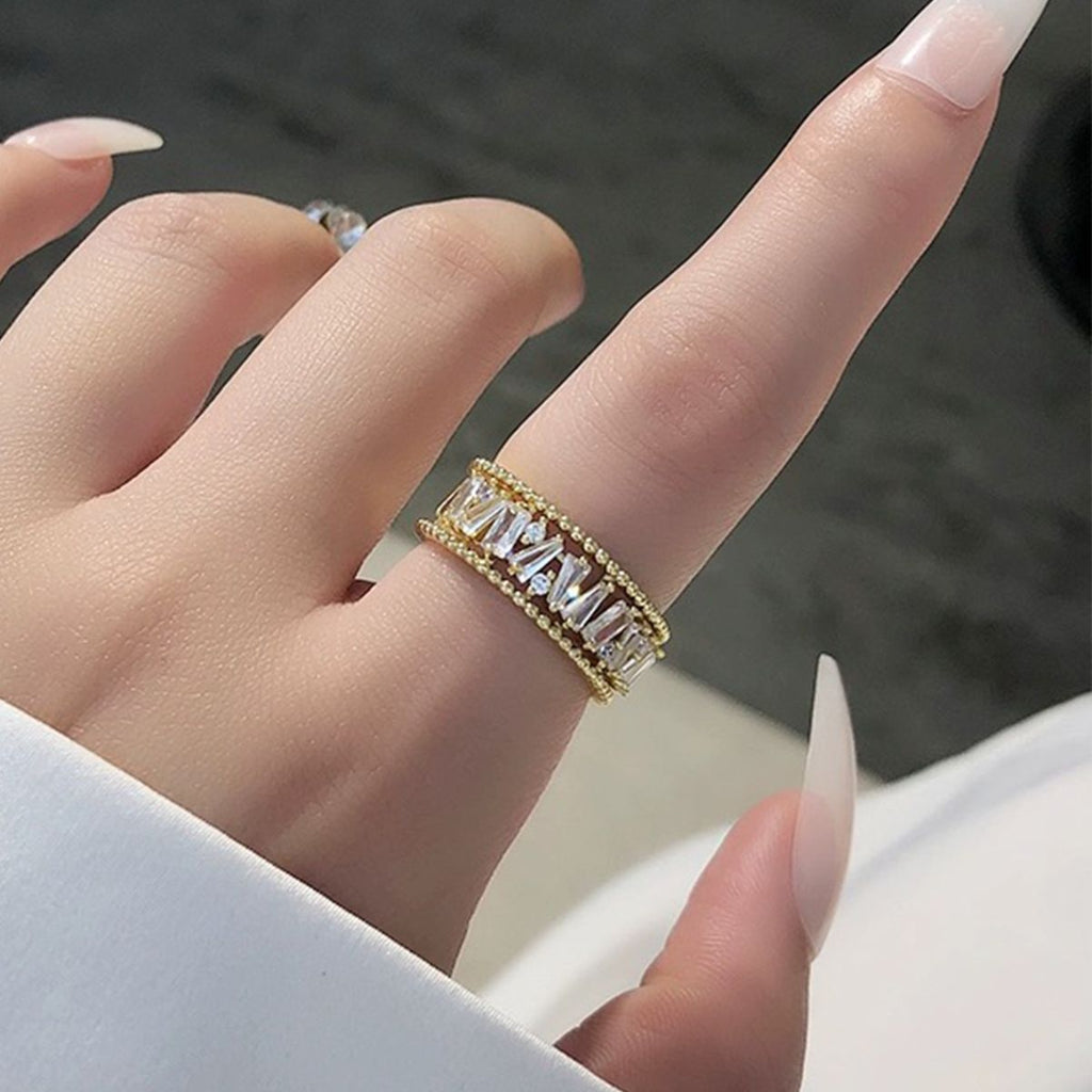 Hollow Glittering Diamond Personalized Ring Opening Adjustable Ring Cn491