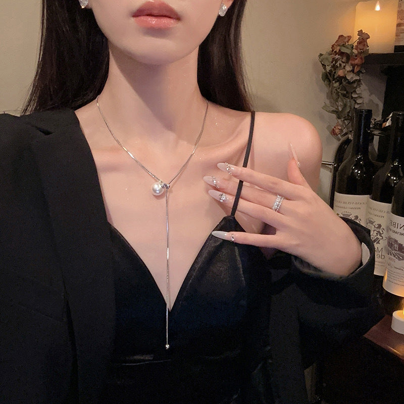Simple Pull-out Pearl Long Necklace Cn564