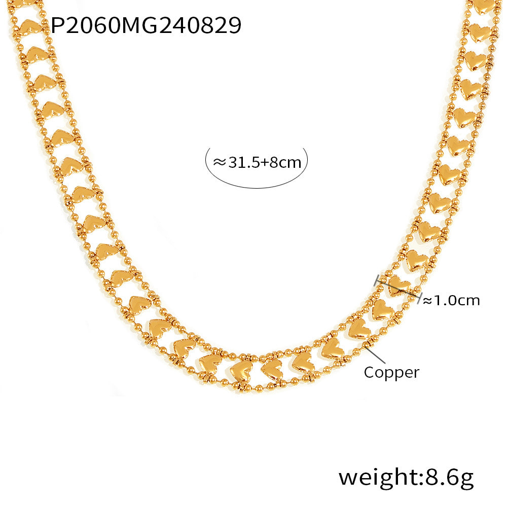 European and American retro sweet double-layer stacked peach heart necklace environmentally friendly copper plating PVD vacuum plating trendy jewelry