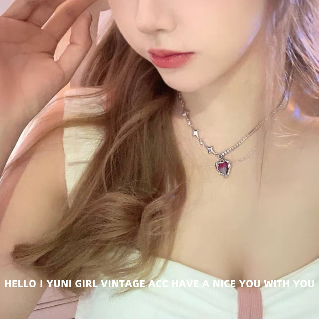 Bingyue Heart Pink Blue Gradient Heart Necklace Color Asterism Stitching Clavicle Chain Cn545