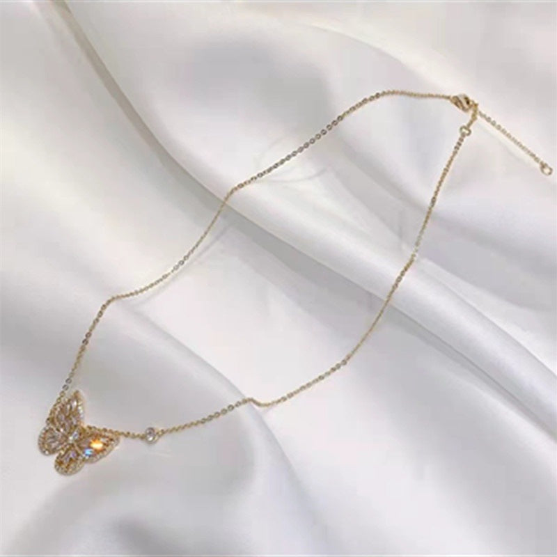 Vòng cổ mặt dây chuyền hình bướm đính đá Zircon siêu nhỏ cn363