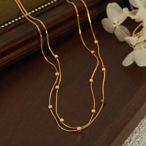 Bead Necklace Necklace Titanium Steel Refined Grace Double-Layer Clavicle Chain Cn572