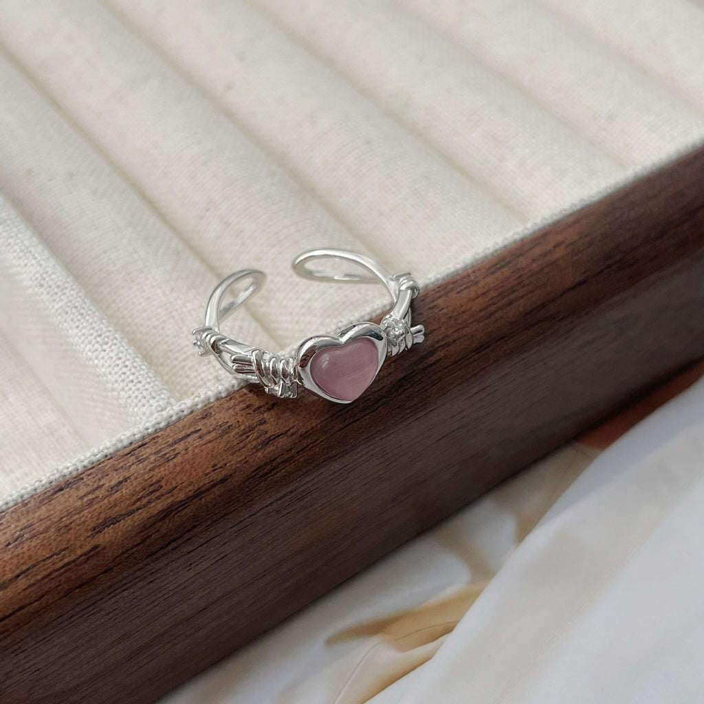 Love Pink Opal berbentuk hati cincin terbuka Cn326
