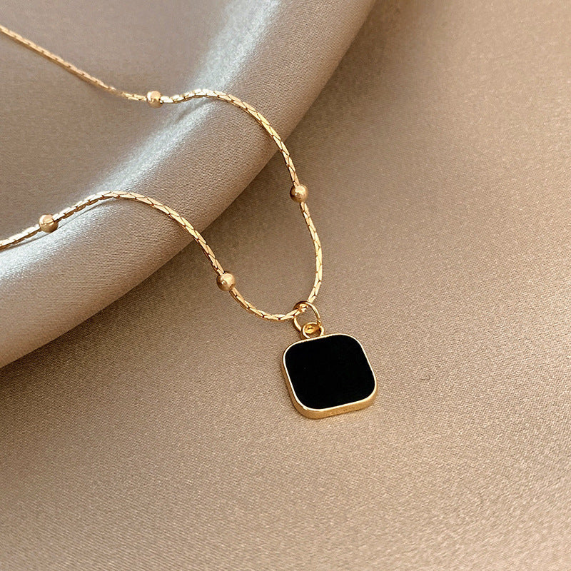 Black Dark Geometric Square Necklace Cn0251