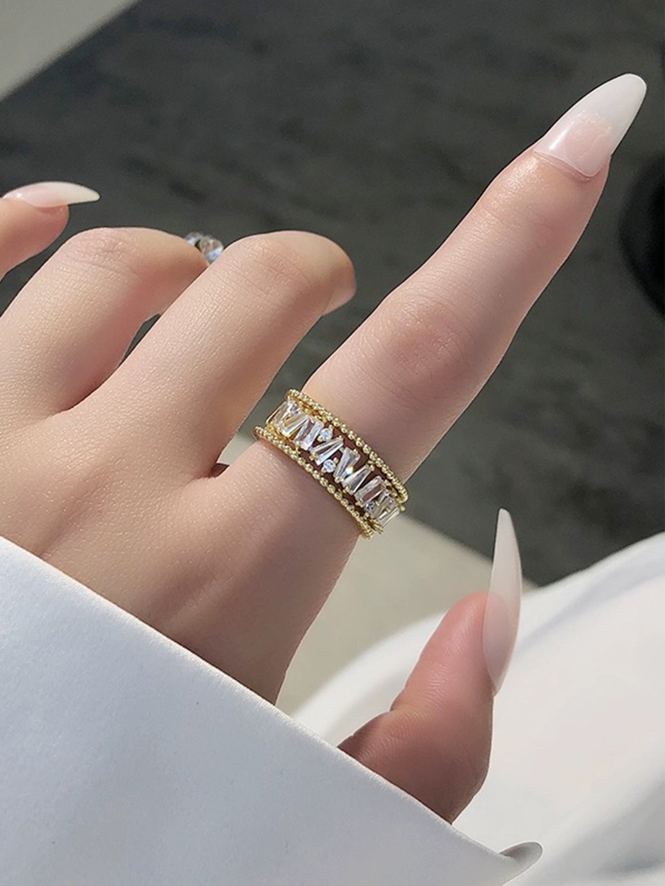 Hollow Glittering Diamond Personalized Ring Opening Adjustable Ring Cn491